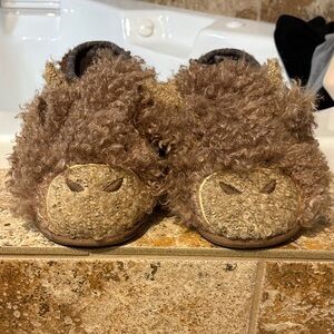 Fat face Highland Cow Cozy Brown Slippers with Soft Lining